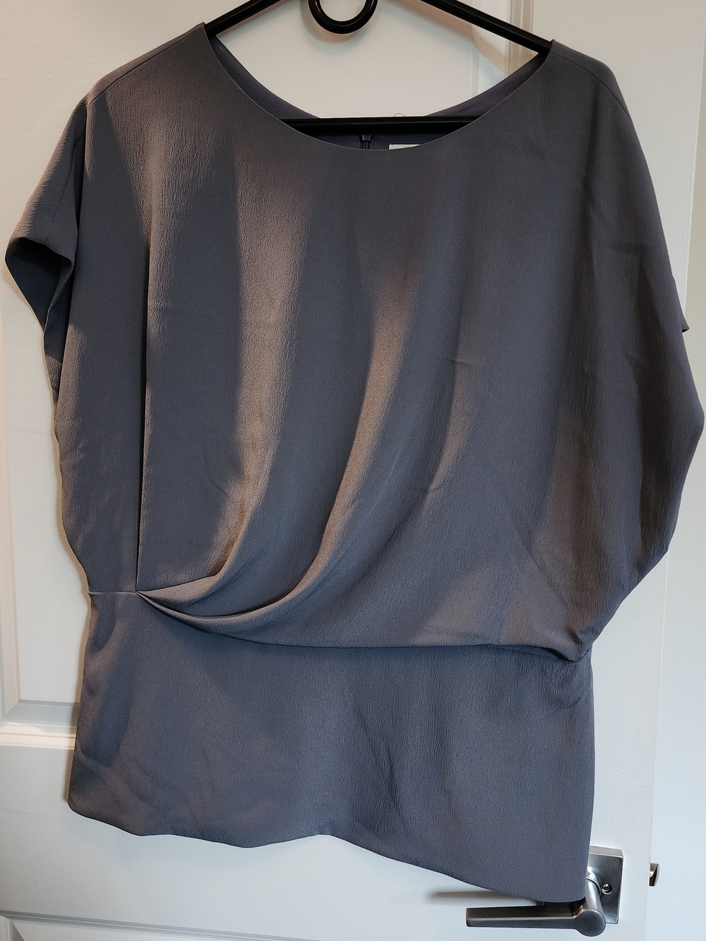 MM Lafleur Slate Gray Draped Short-Sleeve Top